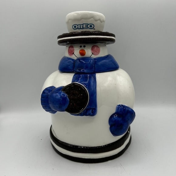 Vintage Oreo Snowman Cookie Jar Ceramic Holiday Decor Kitchen Storage Container‎ - Picture 1 of 12